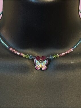 High Intencity crystal bead butterfly pendant wire choker necklace